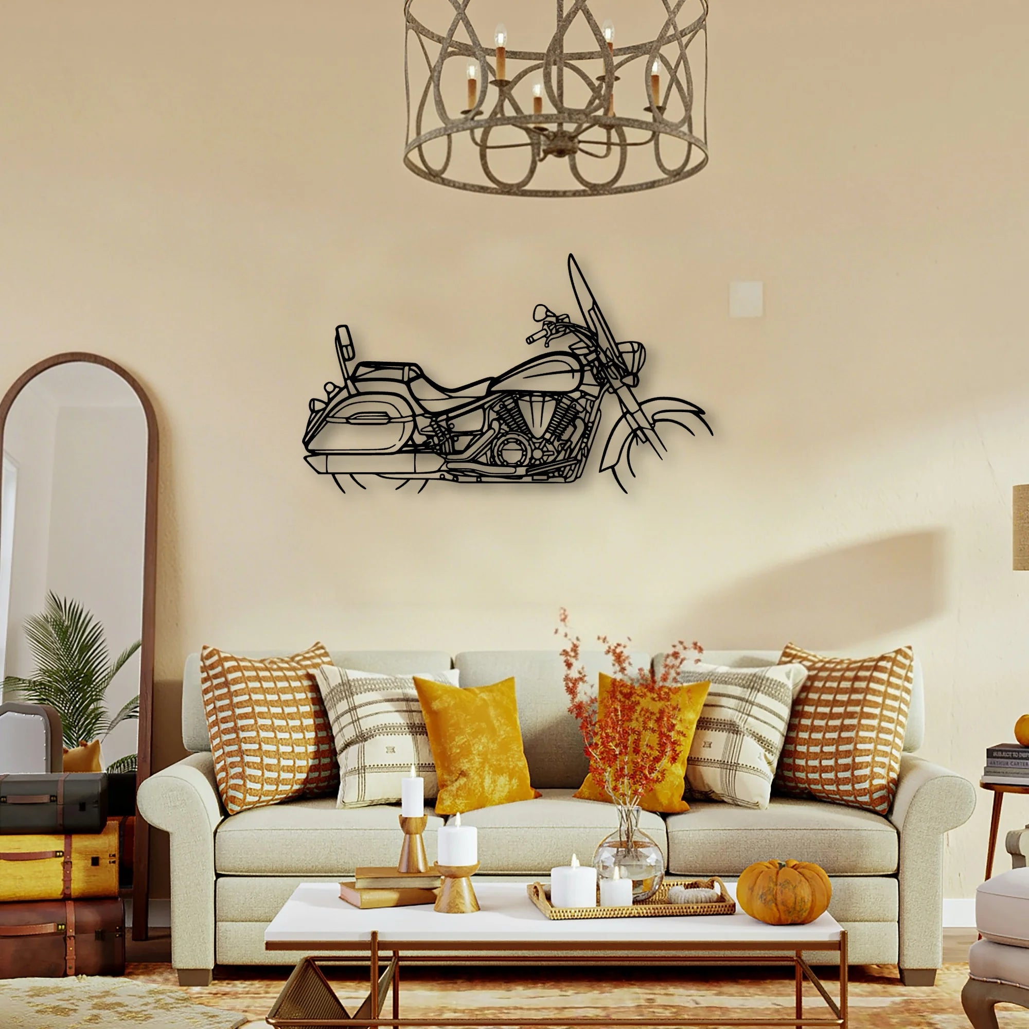 V Star 1300 Tourer Classic Motorcycle Silhouette Metal Wall Art - Tinvibe